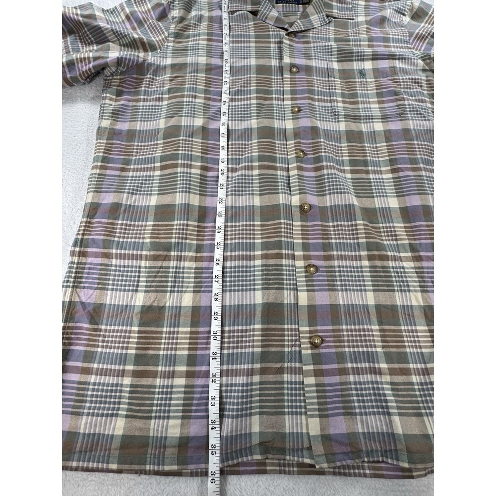 Polo Ralph Lauren XL Tall Plaid Camp Shirt Purple Green Short Sleeve - Picture 6 of 7
